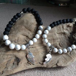 Lava and Howlite stretch Mother Daughter bracelet
